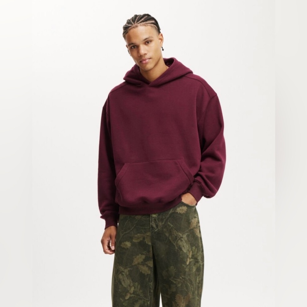 Everybody World 100% Cotton Heavyweight Trash Hoodie Burgundy Men’s M Loose Fit